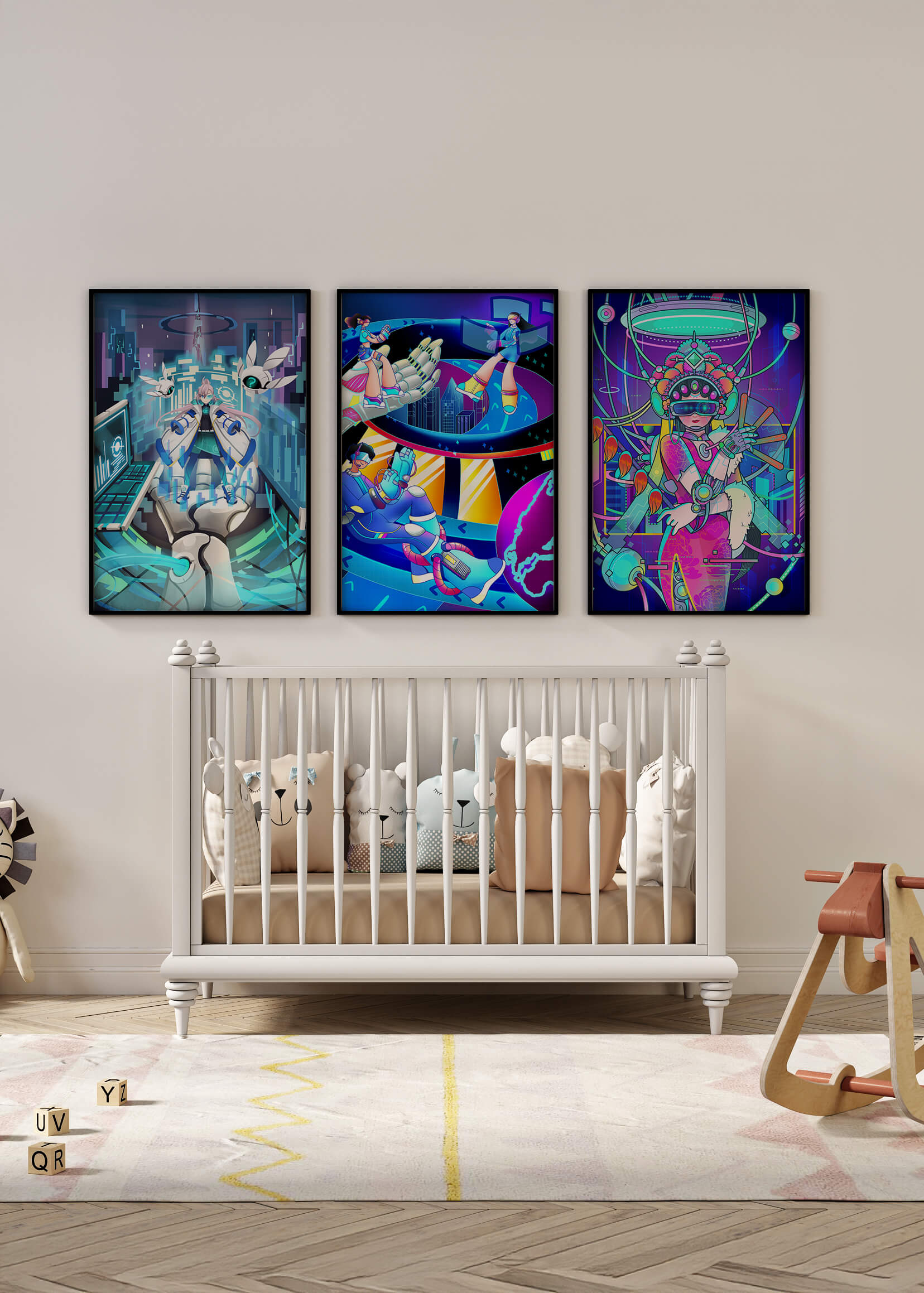 Obras de Arte de Ciencia Ficción con Diseño Futurista y Colores Vivos