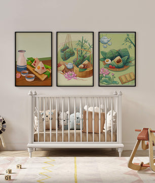 Tableaux d'art inspirés de la culture orientale avec des motifs de nourriture et de nature