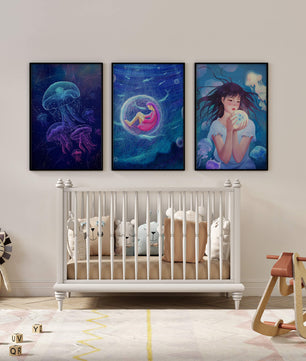 Ensemble de toiles avec illustrations de méduses et de personnages