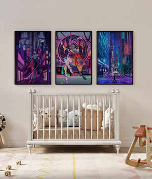 Neon-Futuristisches Triptychon rahmenlos