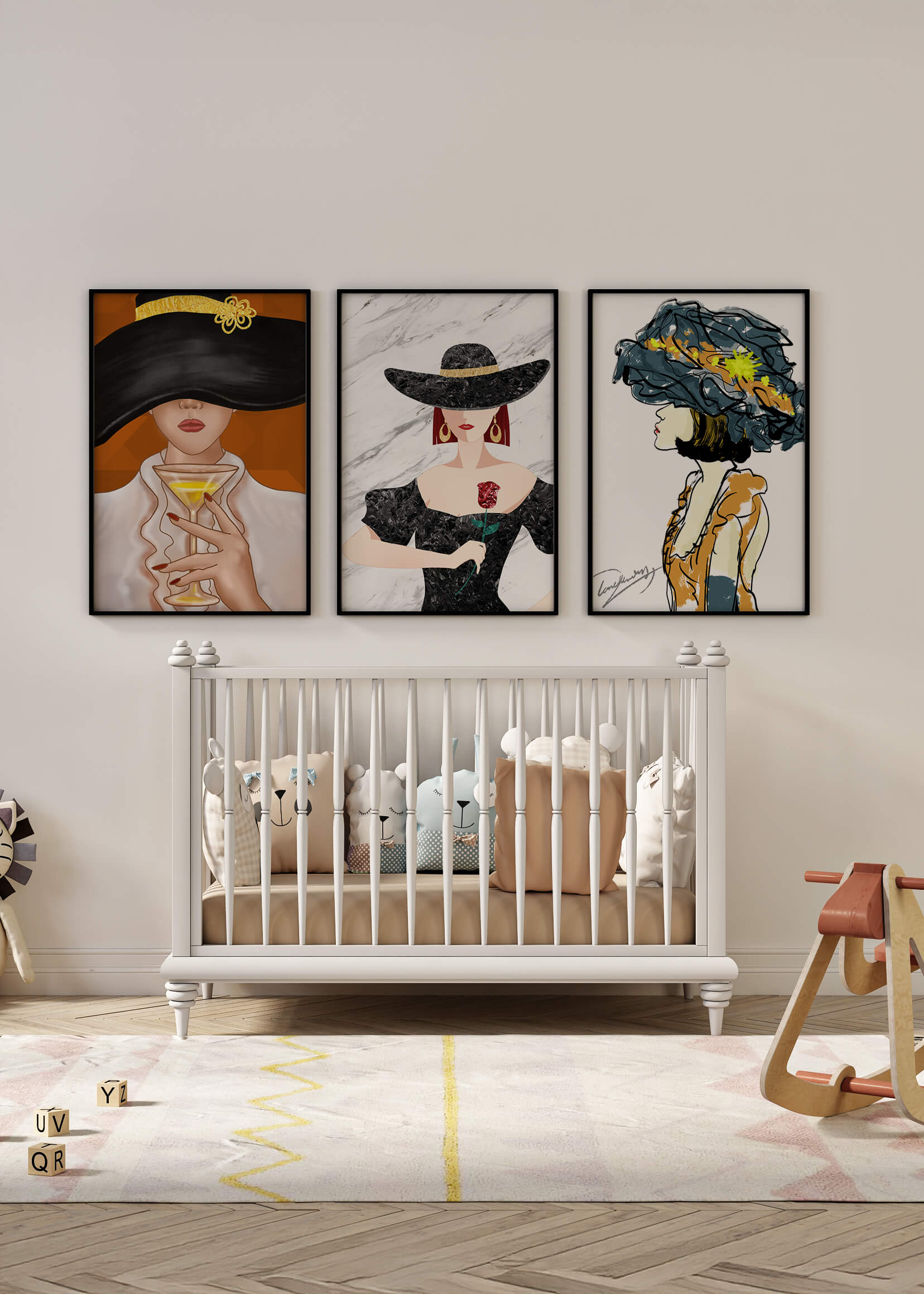 Impression artistique de mode avec éléments dorés