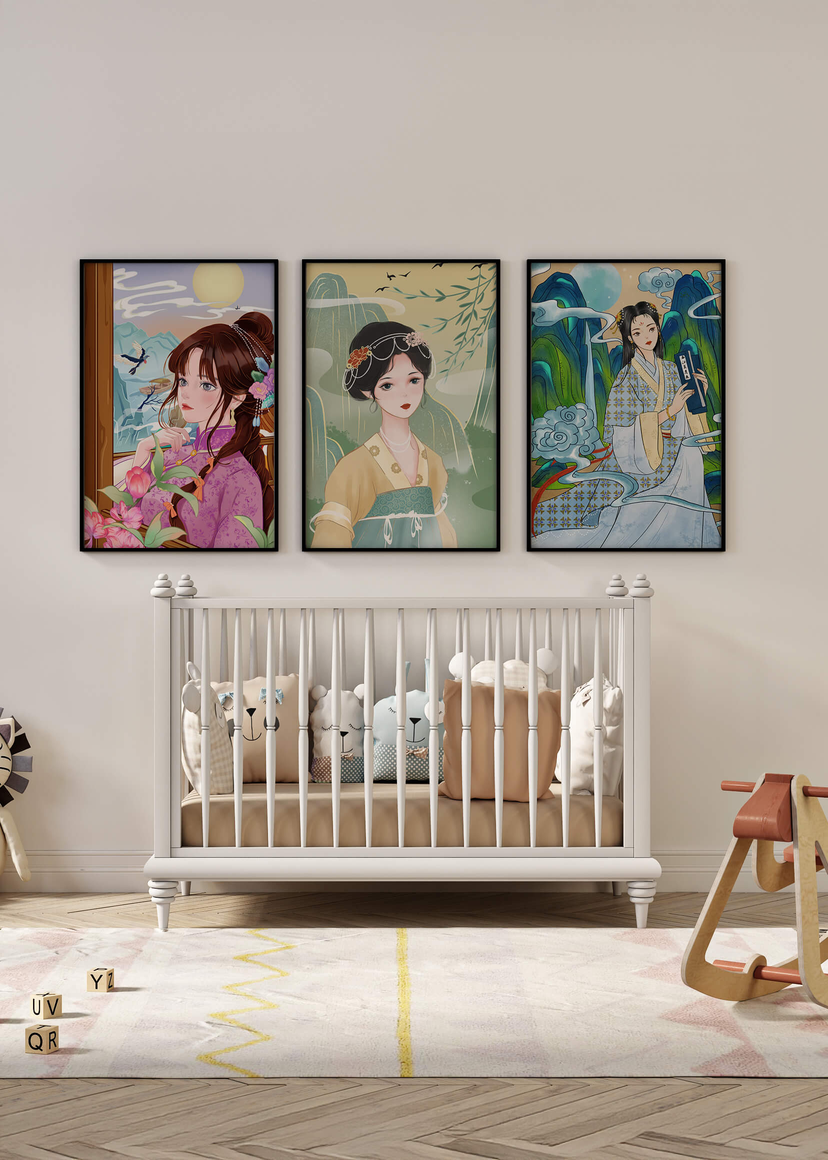 Ensemble d’illustrations de femmes asiatiques avec des éléments naturels