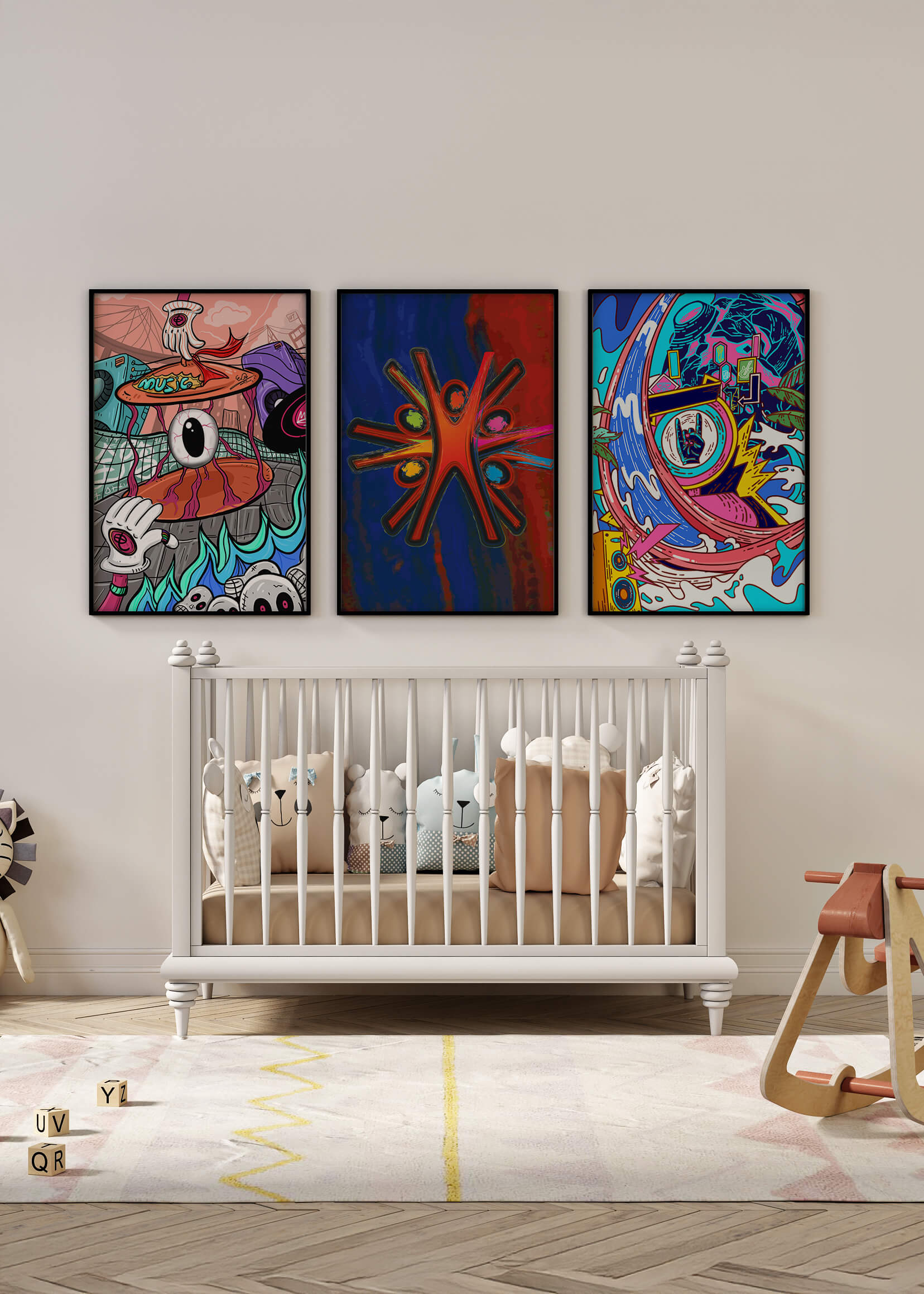 Conjunto De Obras De Arte Moderno Con Colores Vibrantes