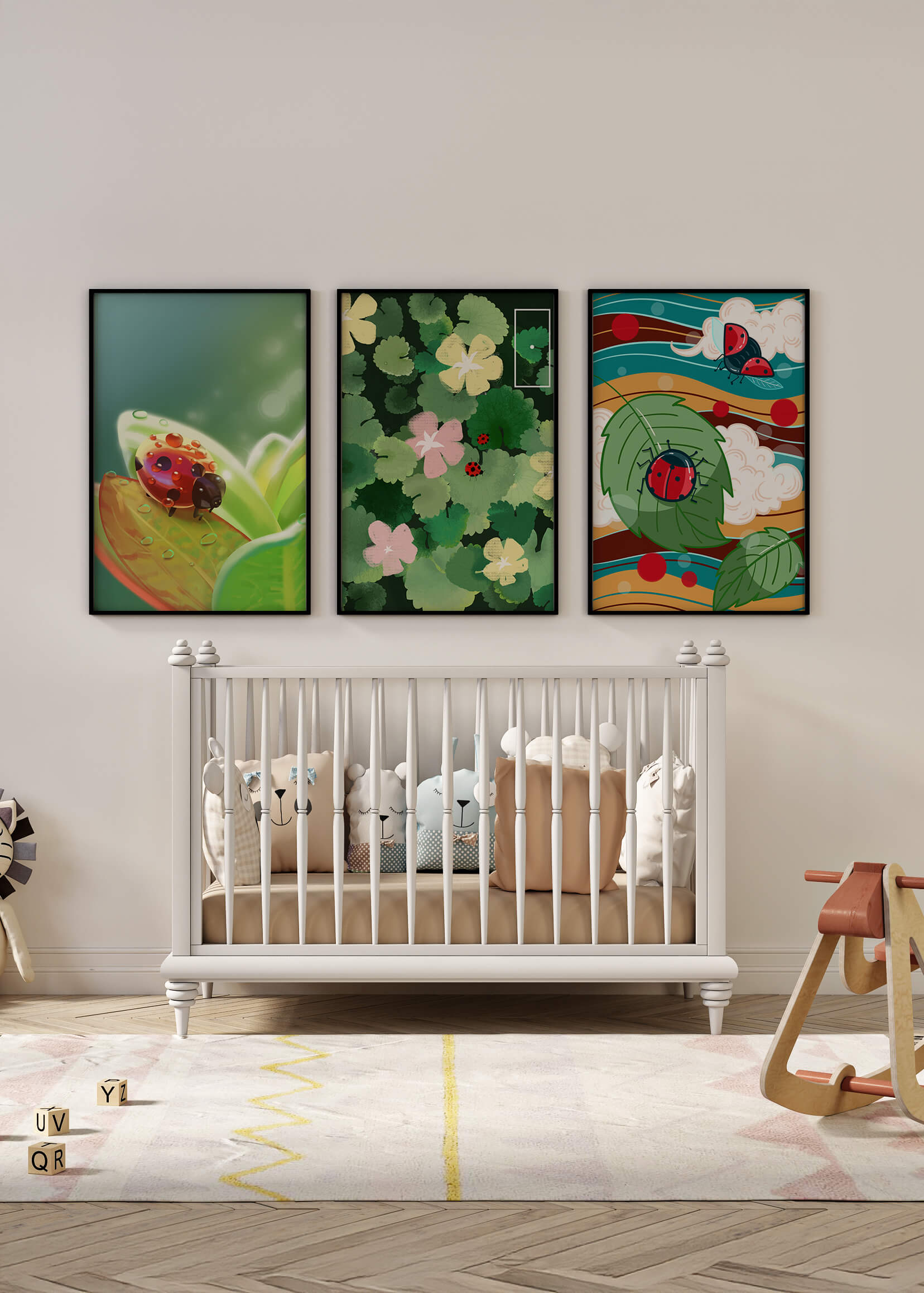 Tríptico De Mariquitas En Estilo Natural Moderno