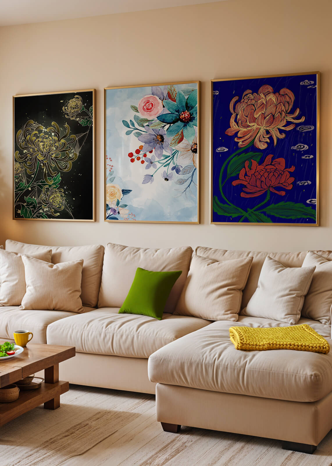 Pinturas Florales Sin Marco en Interiores Modernos
