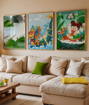 Art pour enfants avec des dragons et des éléments naturels dans un ton joyeux