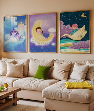 Affiches pour enfants de ciel nocturne avec des enfants endormis
