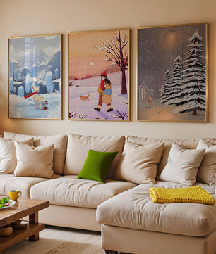 Dreier-Set mit Winterillustrationen in warmen und kalten Tönen