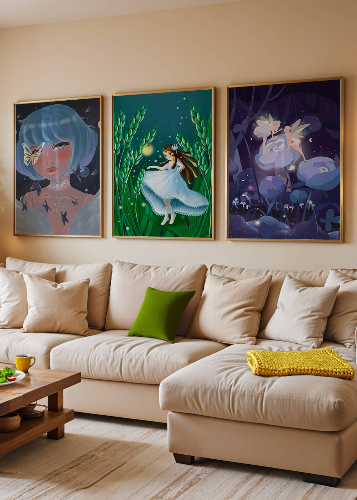 Set aus drei Kunstwerken mit Fantasymotiven