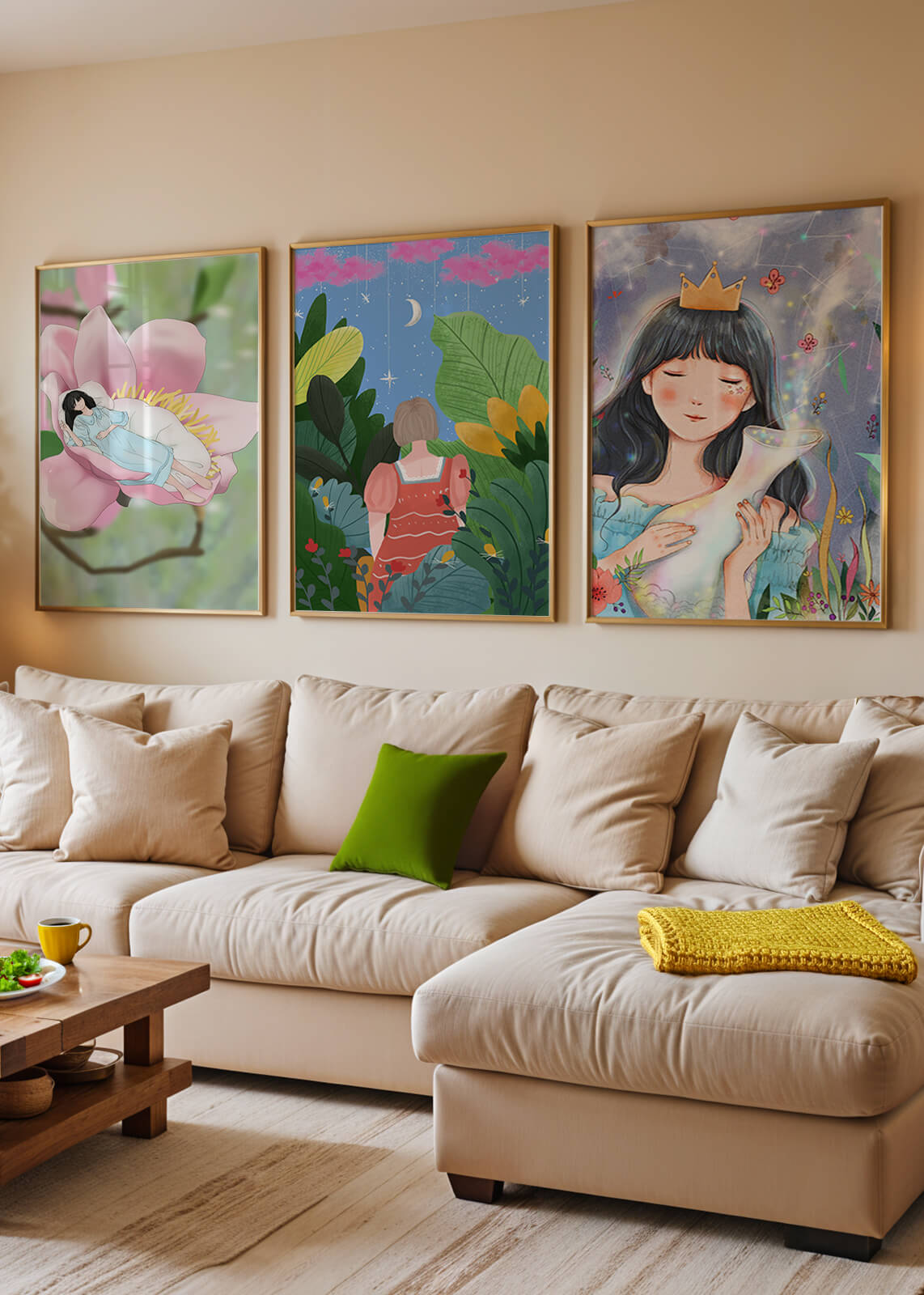 Conjunto De Tres Ilustraciones Artísticas Sin Marco