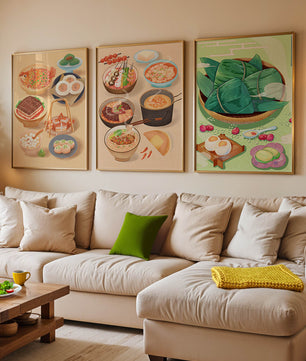 Illustrations de plats orientaux dans un style contemporain