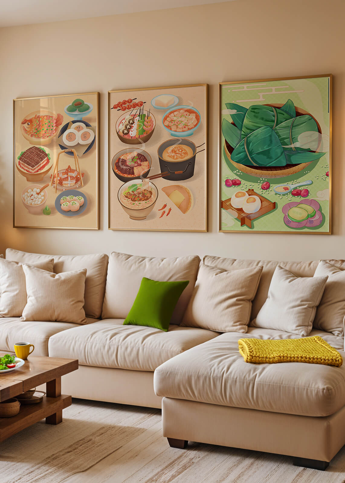 Ilustraciones de Comidas Orientales en Estilo Contemporáneo