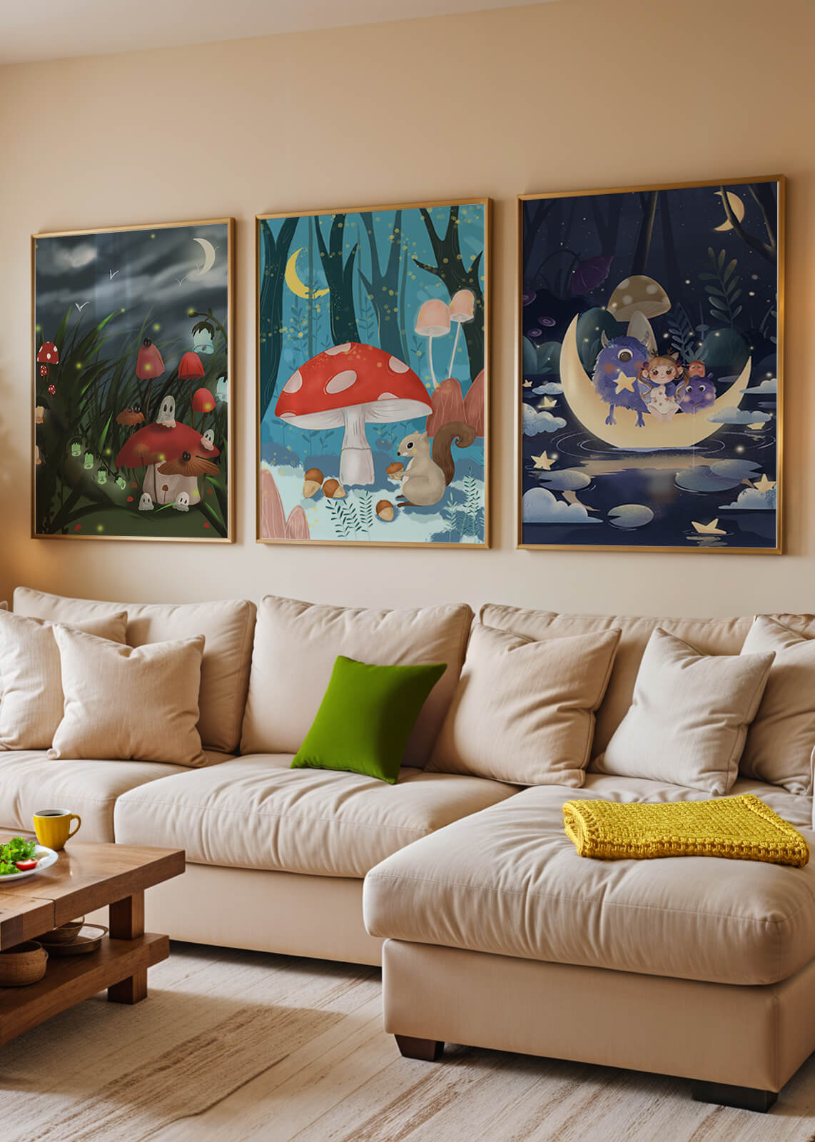 Illustrations de fées avec des champignons dans la forêt