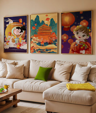Imágenes Artísticas Orientales con Linternas y Figuras Tradicionales