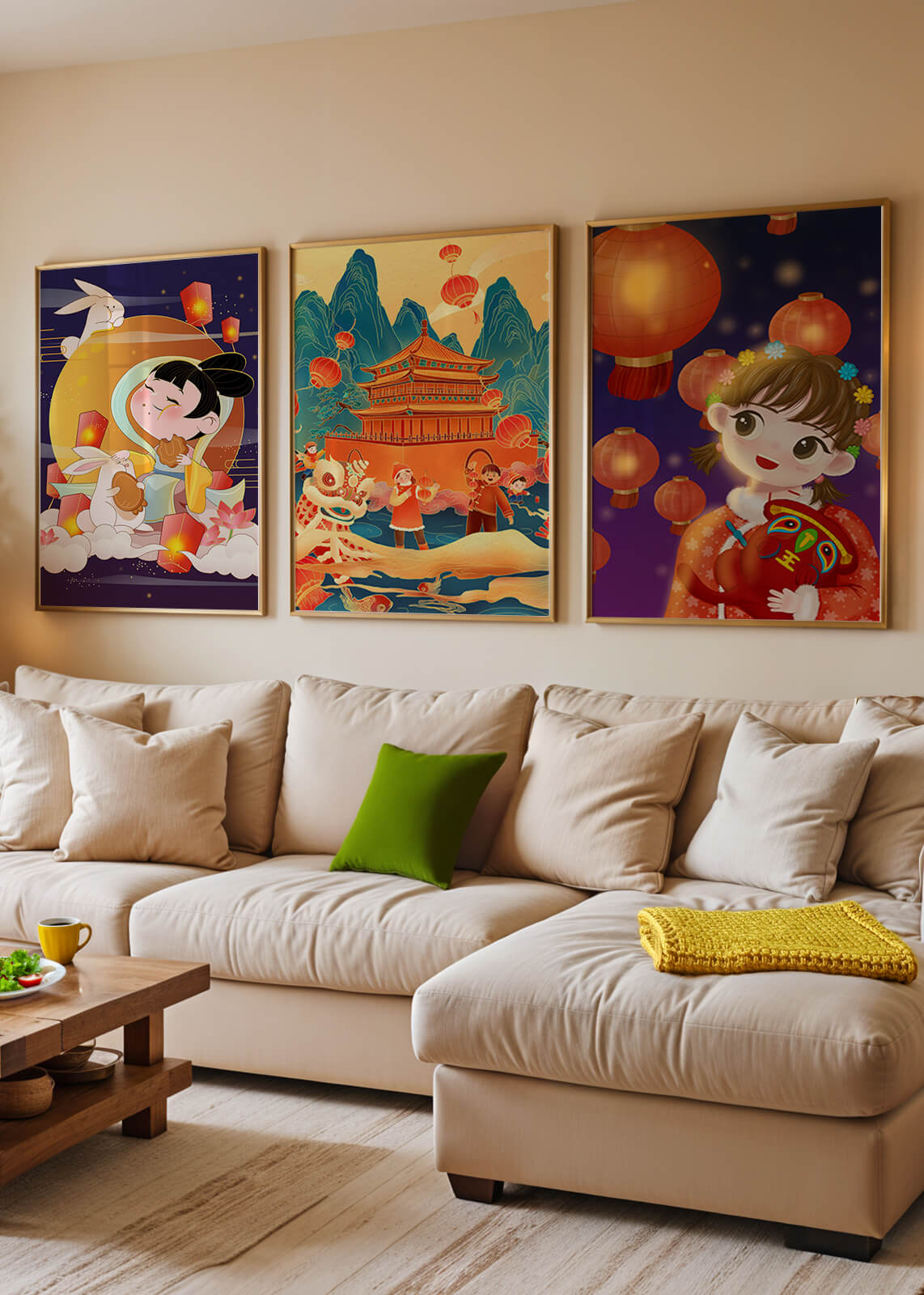Imágenes Artísticas Orientales con Linternas y Figuras Tradicionales