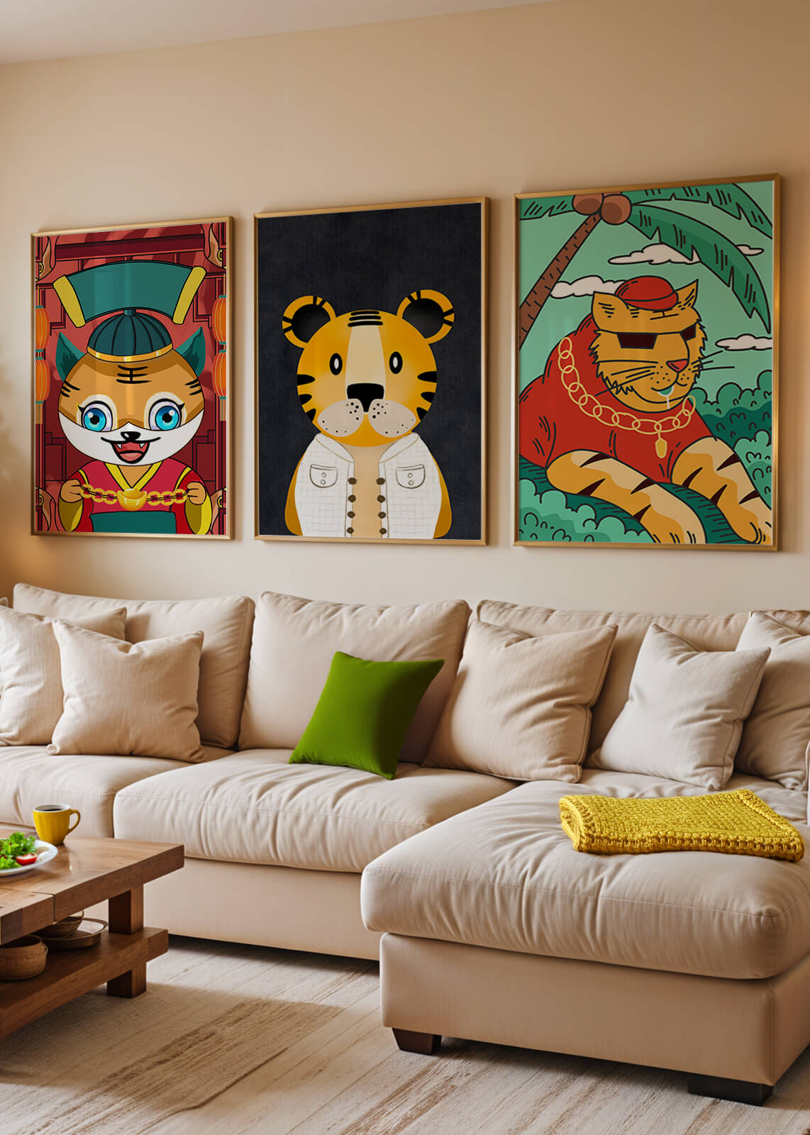 Impressions d’animaux colorés dans des cadres en bois