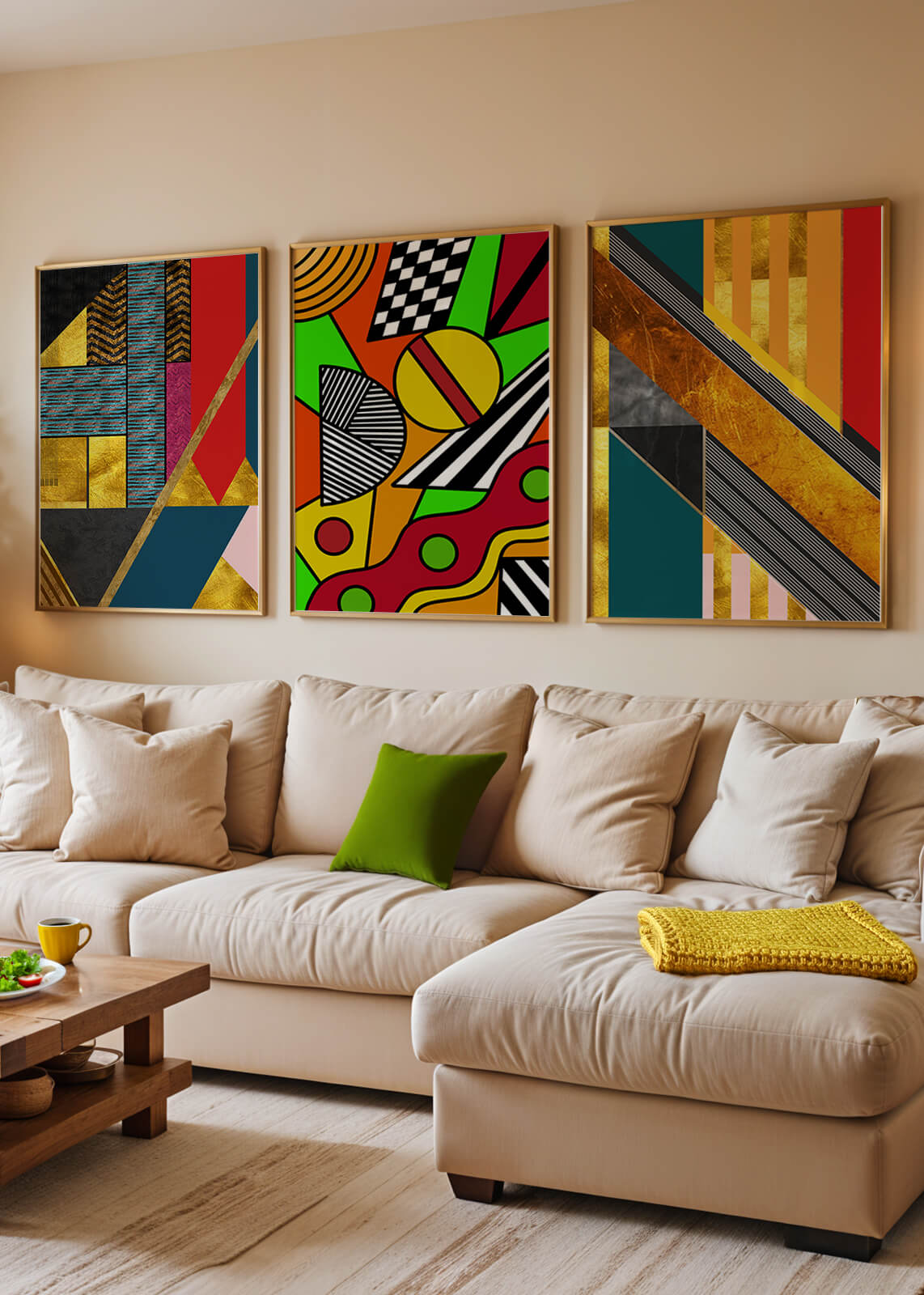 Composición De Arte Abstracto Con Elementos Geométricos Y Dorados