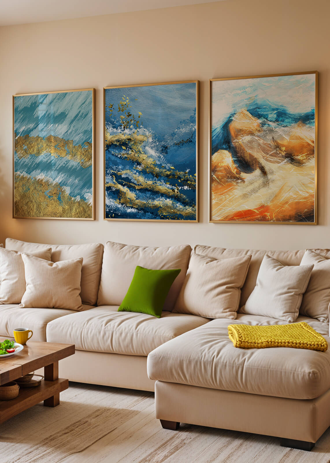 Ensemble de tableaux abstraits avec textures dorées au style moderne