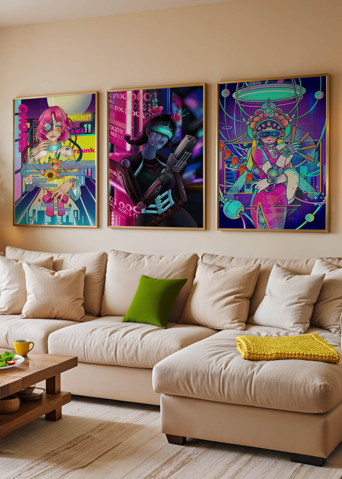 Ensemble d'affiches avec art de style cybernétique