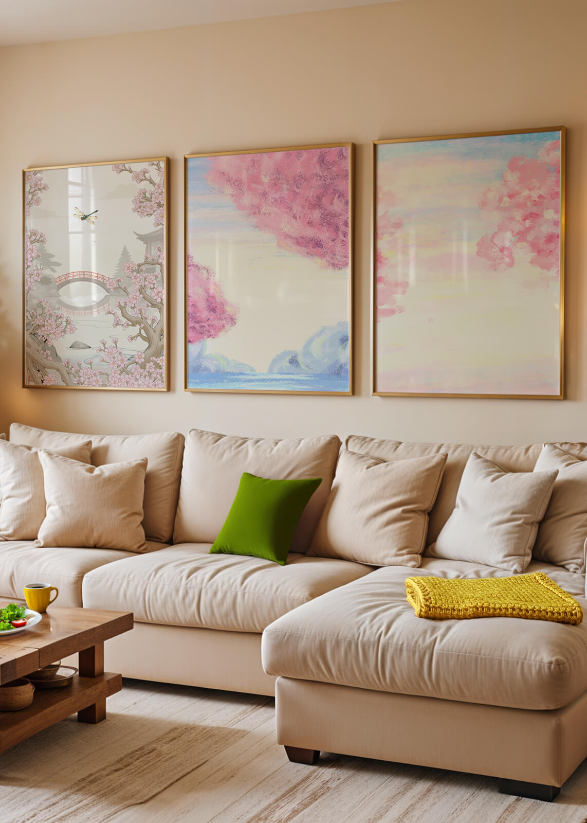 Imágenes Decorativas de Paisajes Florales y Puente de Madera en Primavera