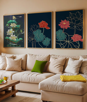 Ensemble d’impressions artistiques de fleurs de lotus dans différents styles