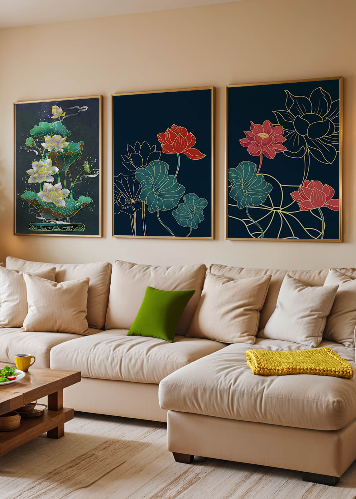 Ensemble d’impressions artistiques de fleurs de lotus dans différents styles