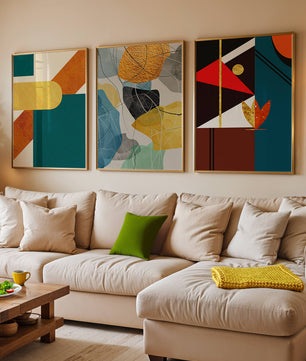 Art abstrait moderne avec des éléments géométriques et des détails dorés