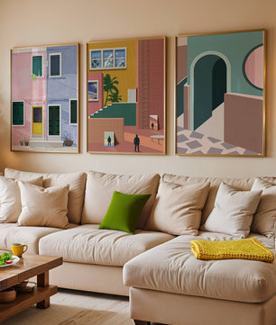 Ensemble de tableaux modernes avec architecture colorée