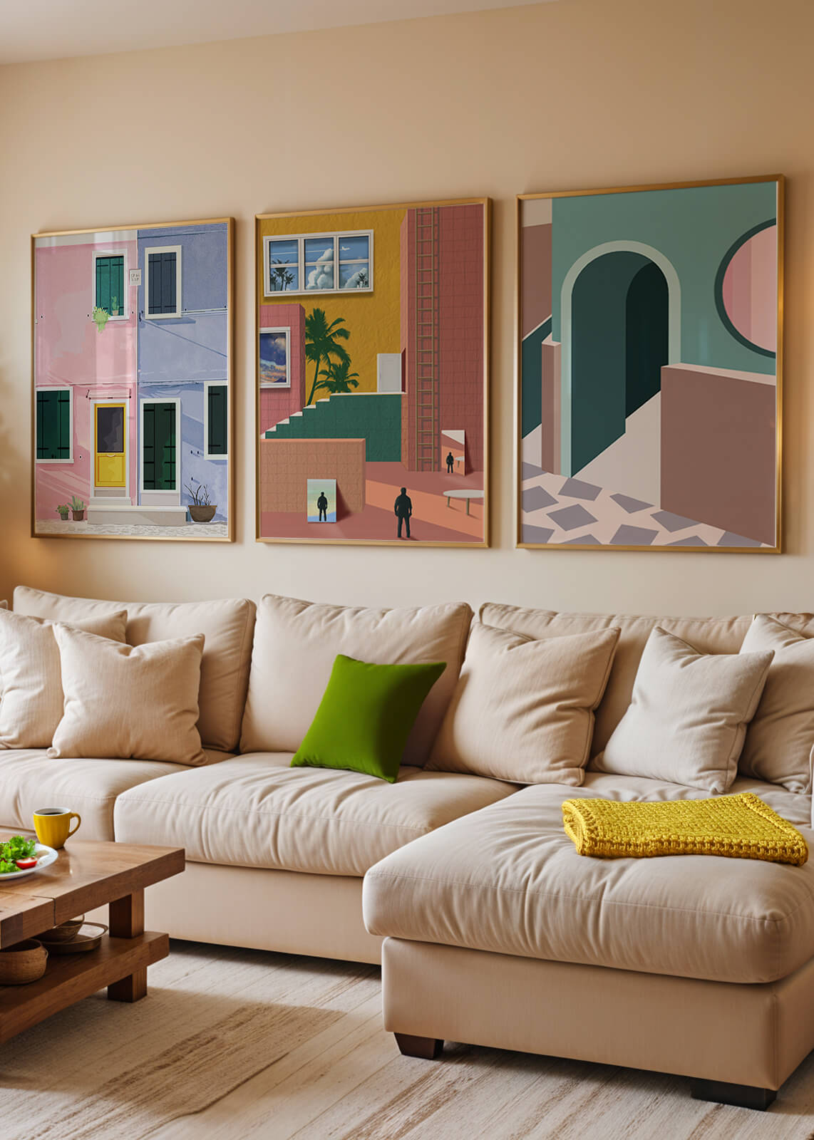 Conjunto De Cuadros Modernos Con Arquitectura Colorida