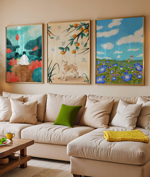 Ensemble de peintures artistiques avec des éléments naturels et des animaux