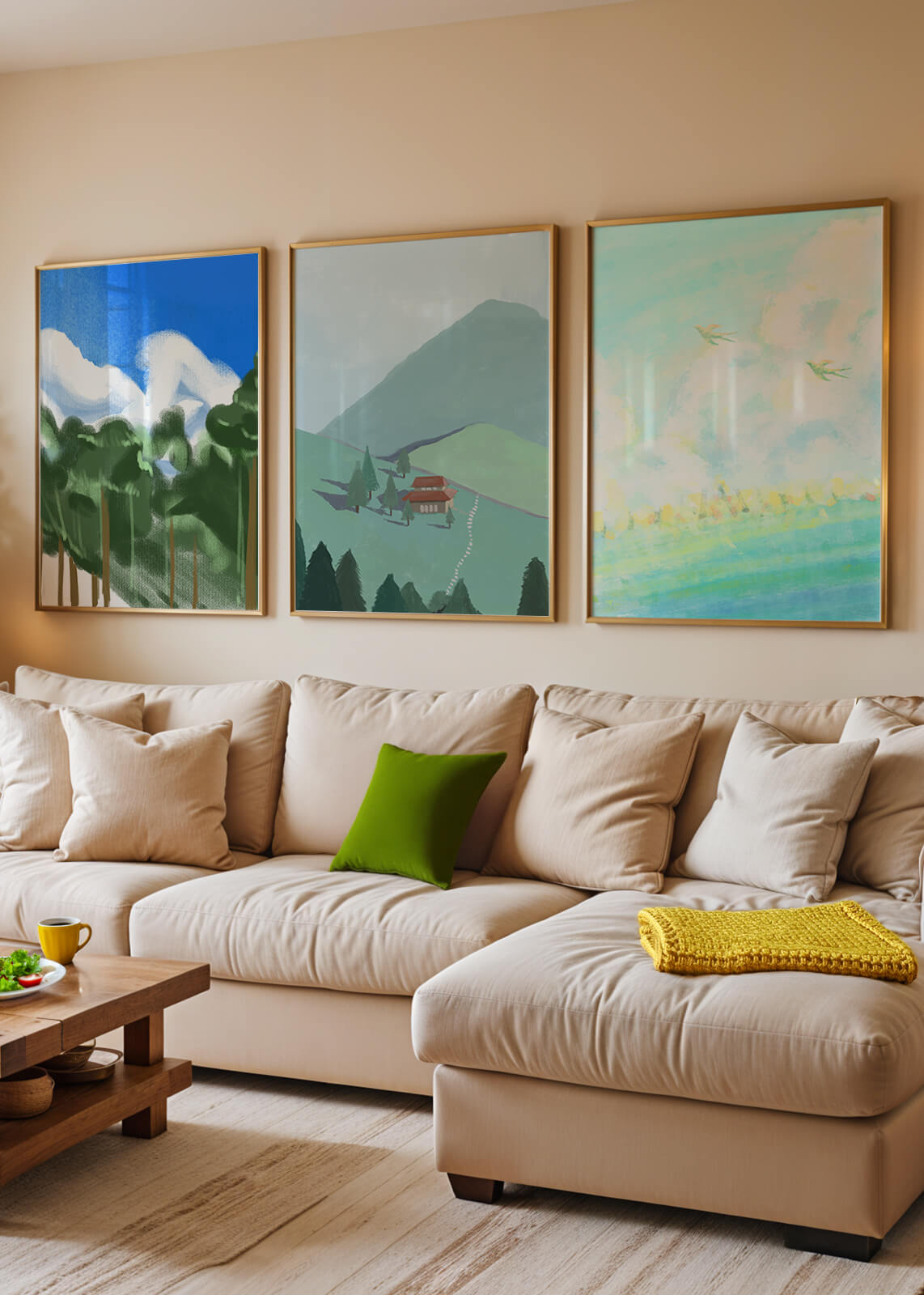 Jeu de trois œuvres d'art de paysage moderne sans cadre