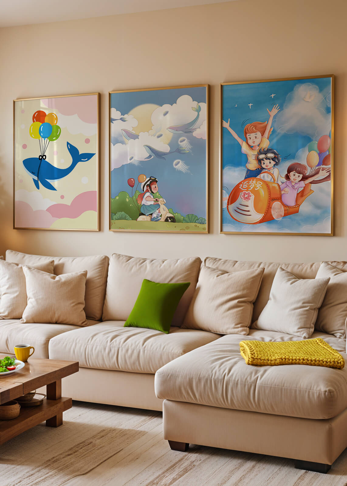 Conjunto de Ilustraciones Fantasía Infantil en Marcos Dorados