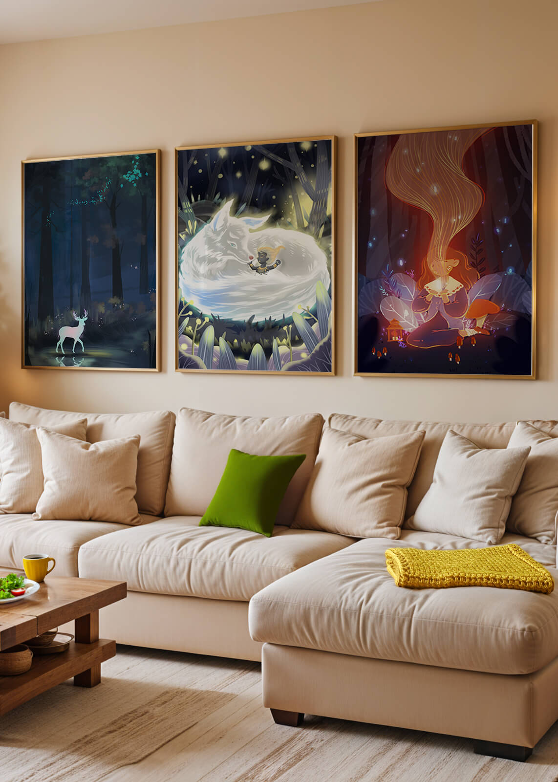 Exhibición De Arte De Fantasía Con Criaturas Místicas En Un Entorno Natural