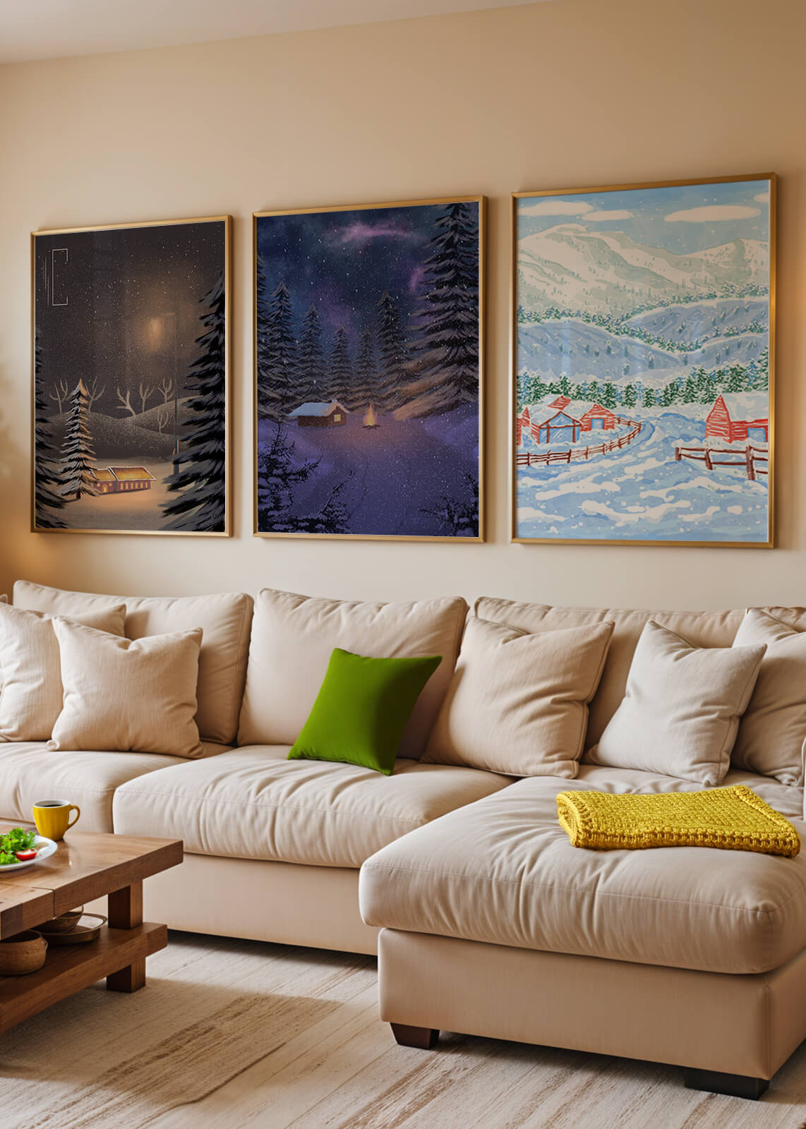 Impresiones De Paisajes Invernales Sin Marco En Un Entorno Elegante