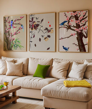 Dreier-Set mit Vogel- und Blumenmotiven im asiatischen Stil