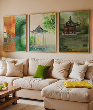 Art de paysages orientaux avec des éléments architecturaux