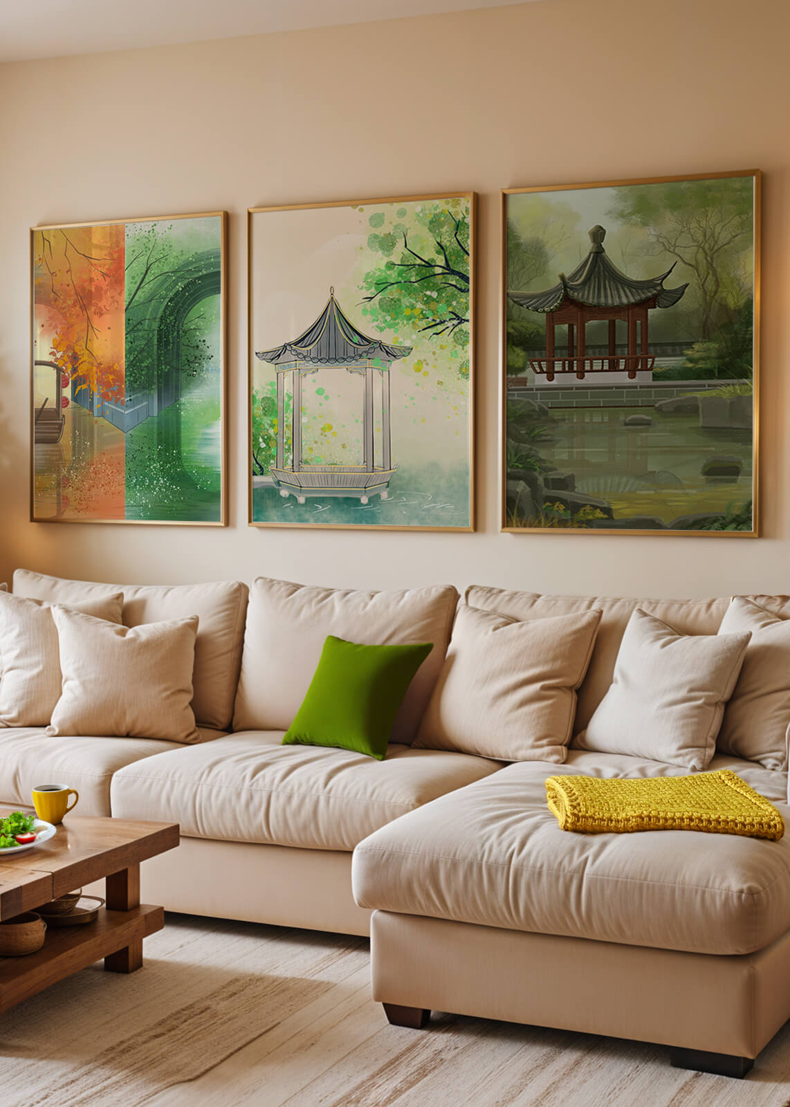 Art de paysages orientaux avec des éléments architecturaux