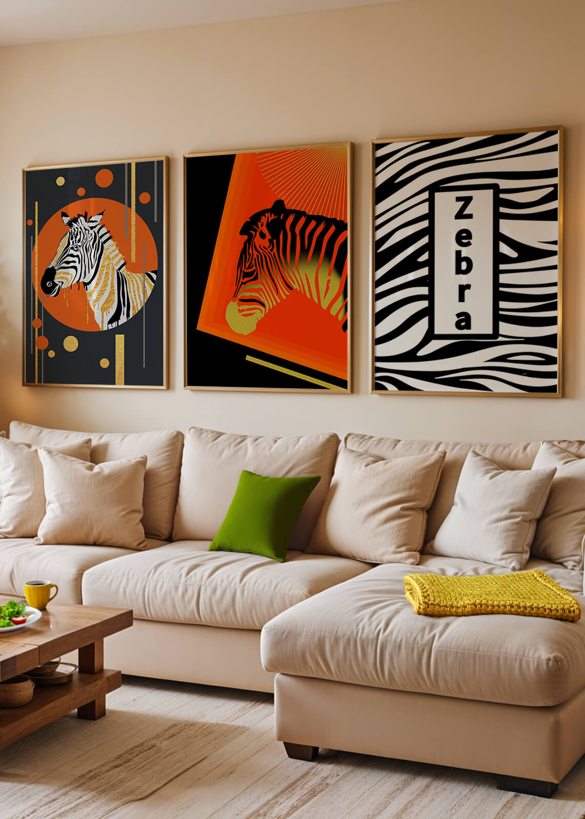 Ensemble d'impressions artistiques de zèbres au design moderne