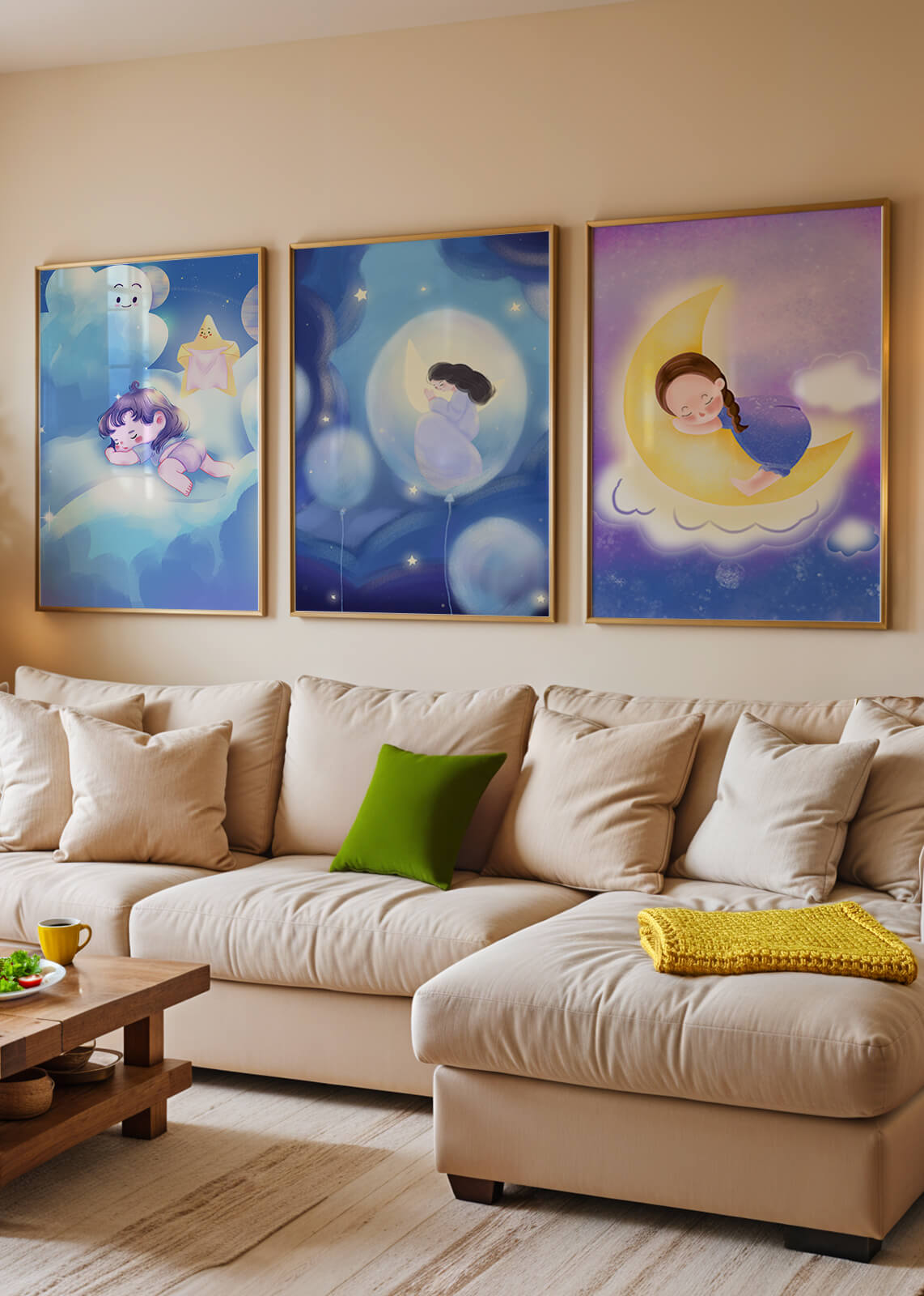 Images enfantines de rêves en couleurs pastel avec lune et nuages