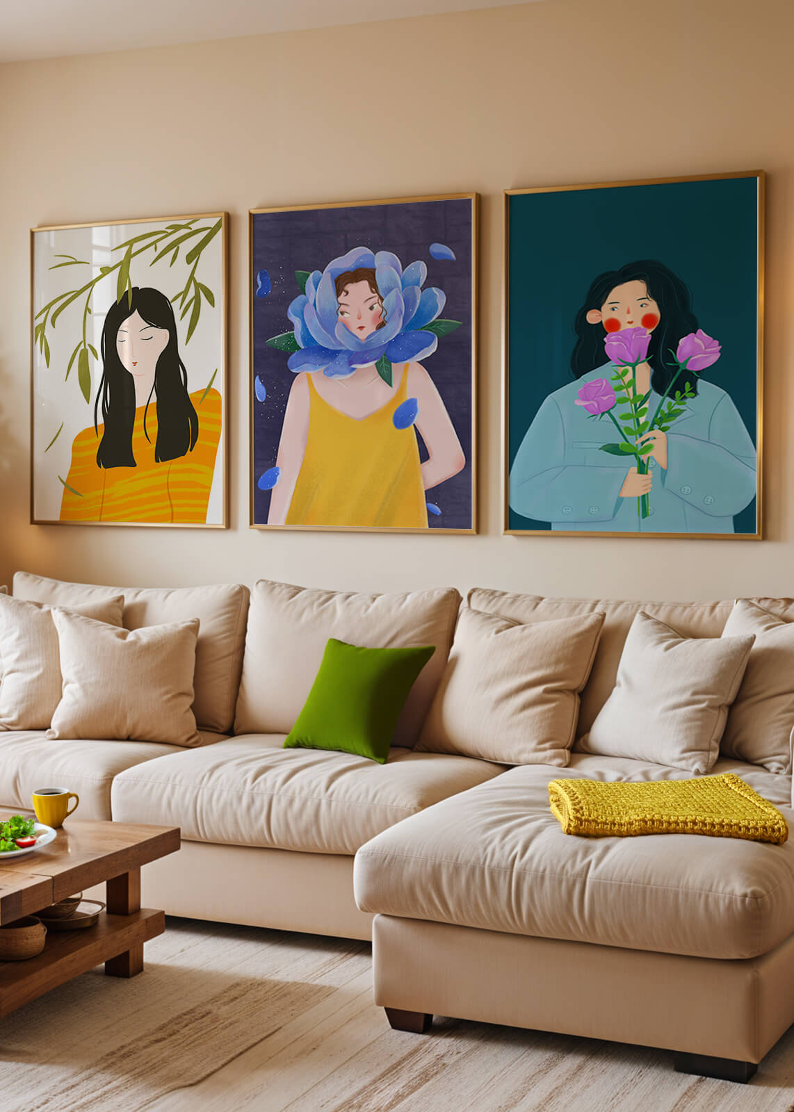 Ensemble de trois illustrations modernes sans cadre