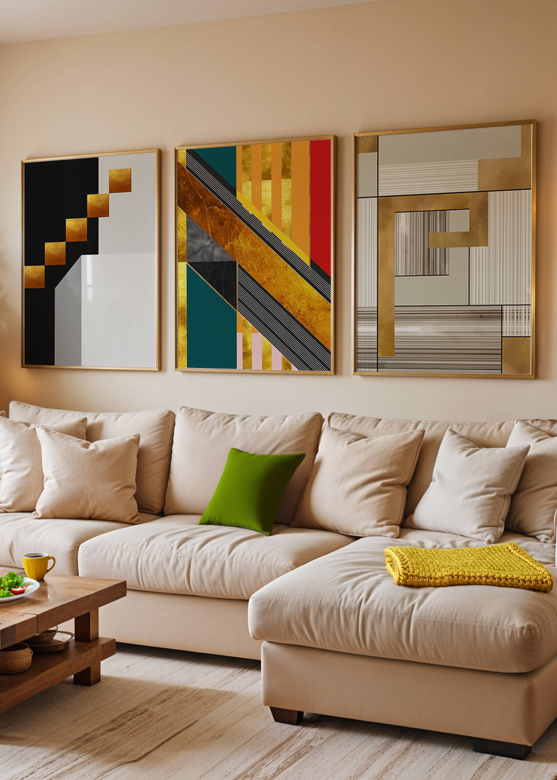 Arte Abstracto Moderno con Detalles Dorados