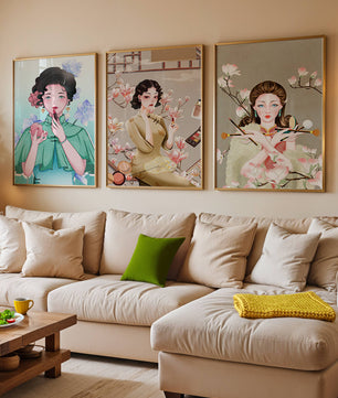 Conjunto De Impresiones Artísticas De Mujeres Estilo Retro Con Elementos Dorados