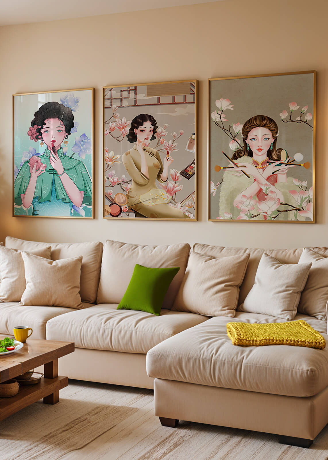 Conjunto De Impresiones Artísticas De Mujeres Estilo Retro Con Elementos Dorados