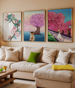 Ensemble d'Impressions Artistiques avec Arbres en Fleurs