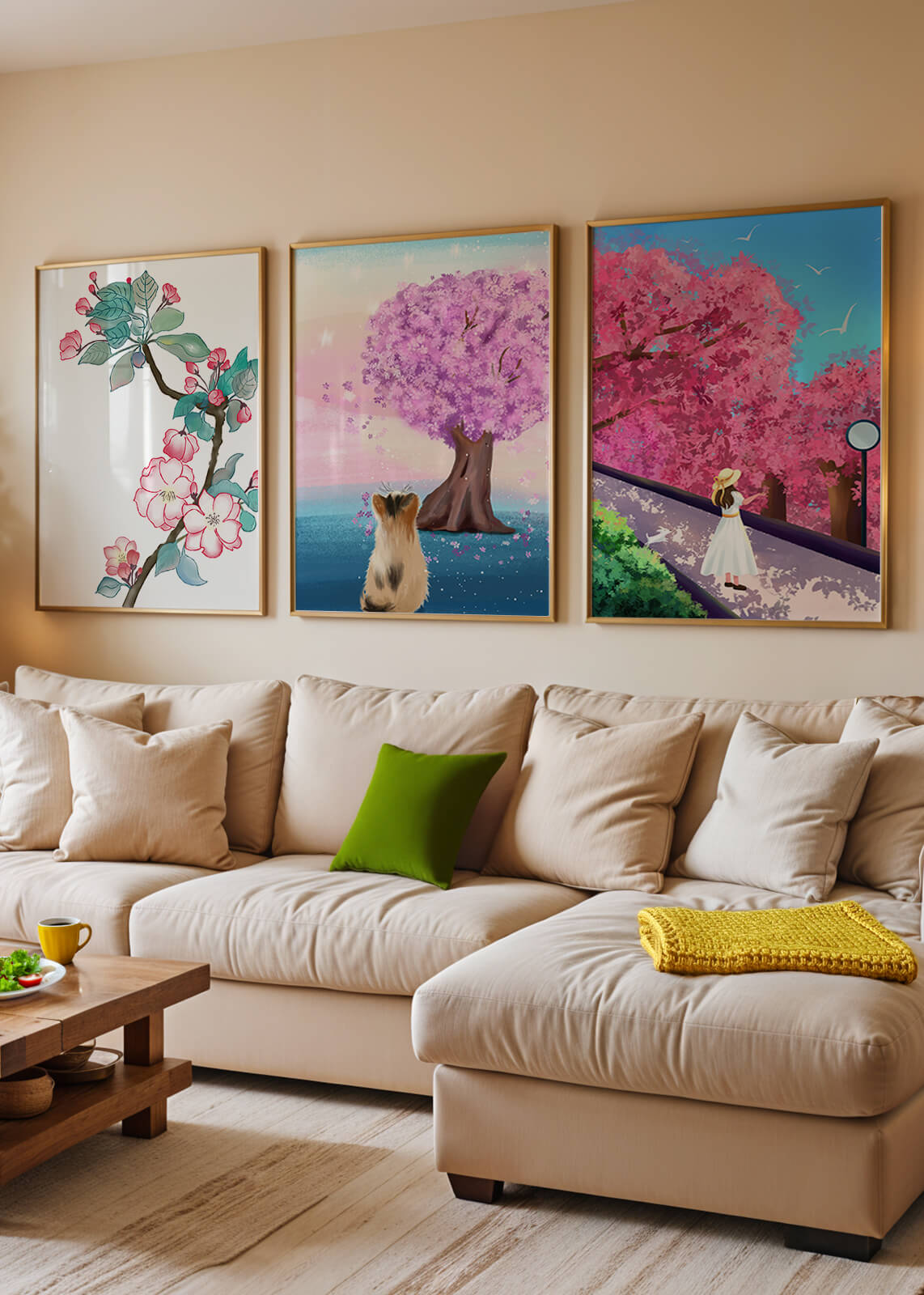 Ensemble d'Impressions Artistiques avec Arbres en Fleurs