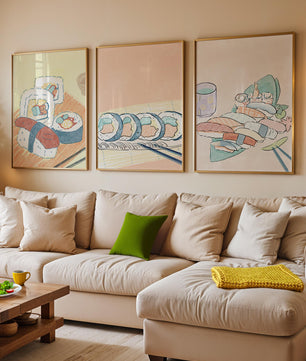 Ensemble d'art de sushi au design minimaliste dans un style aquarelle