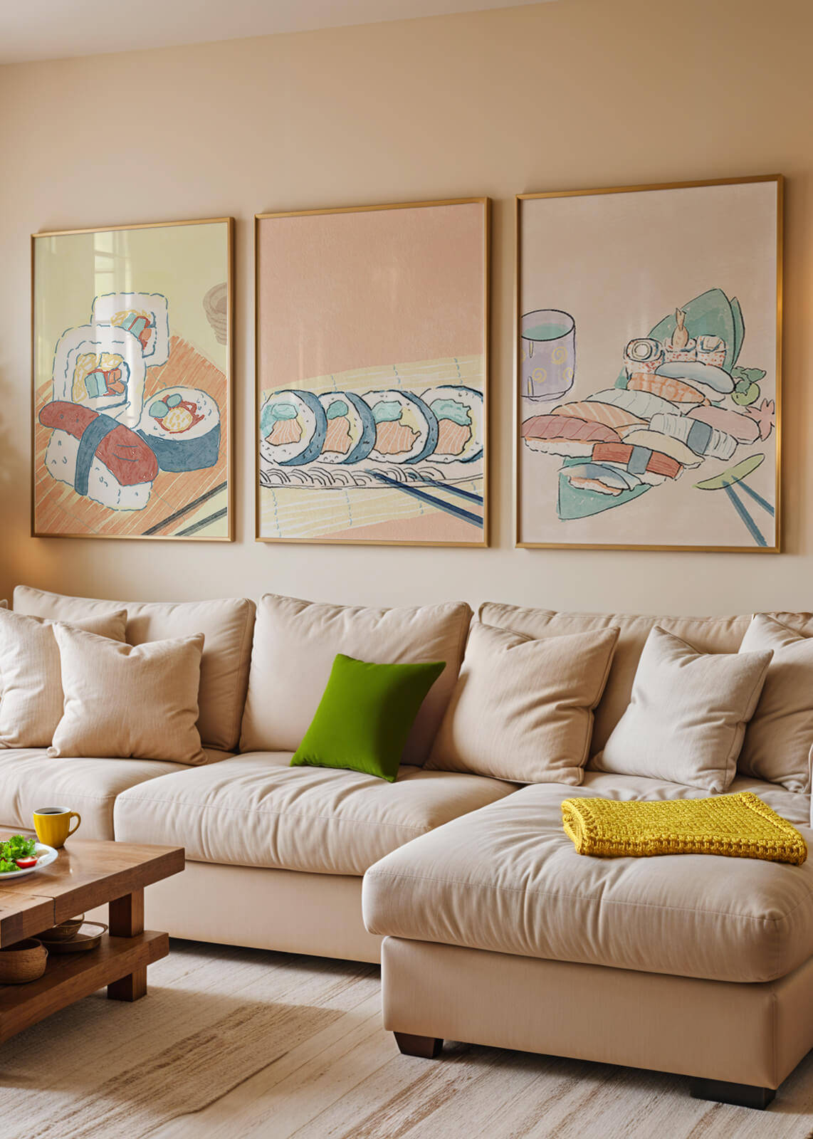 Ensemble d'art de sushi au design minimaliste dans un style aquarelle