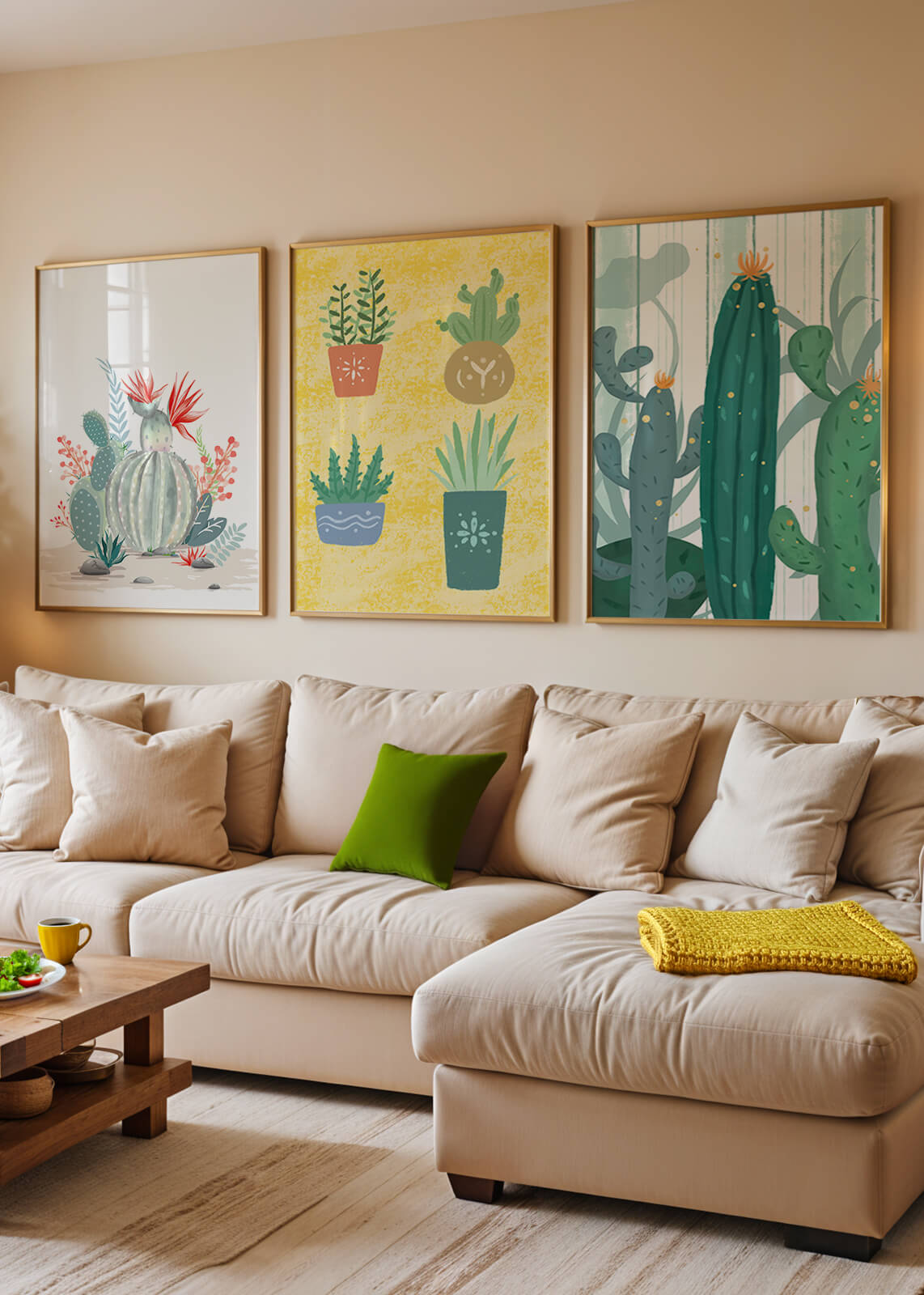 Conjunto De Impresiones De Cactus Sin Marco En Interior