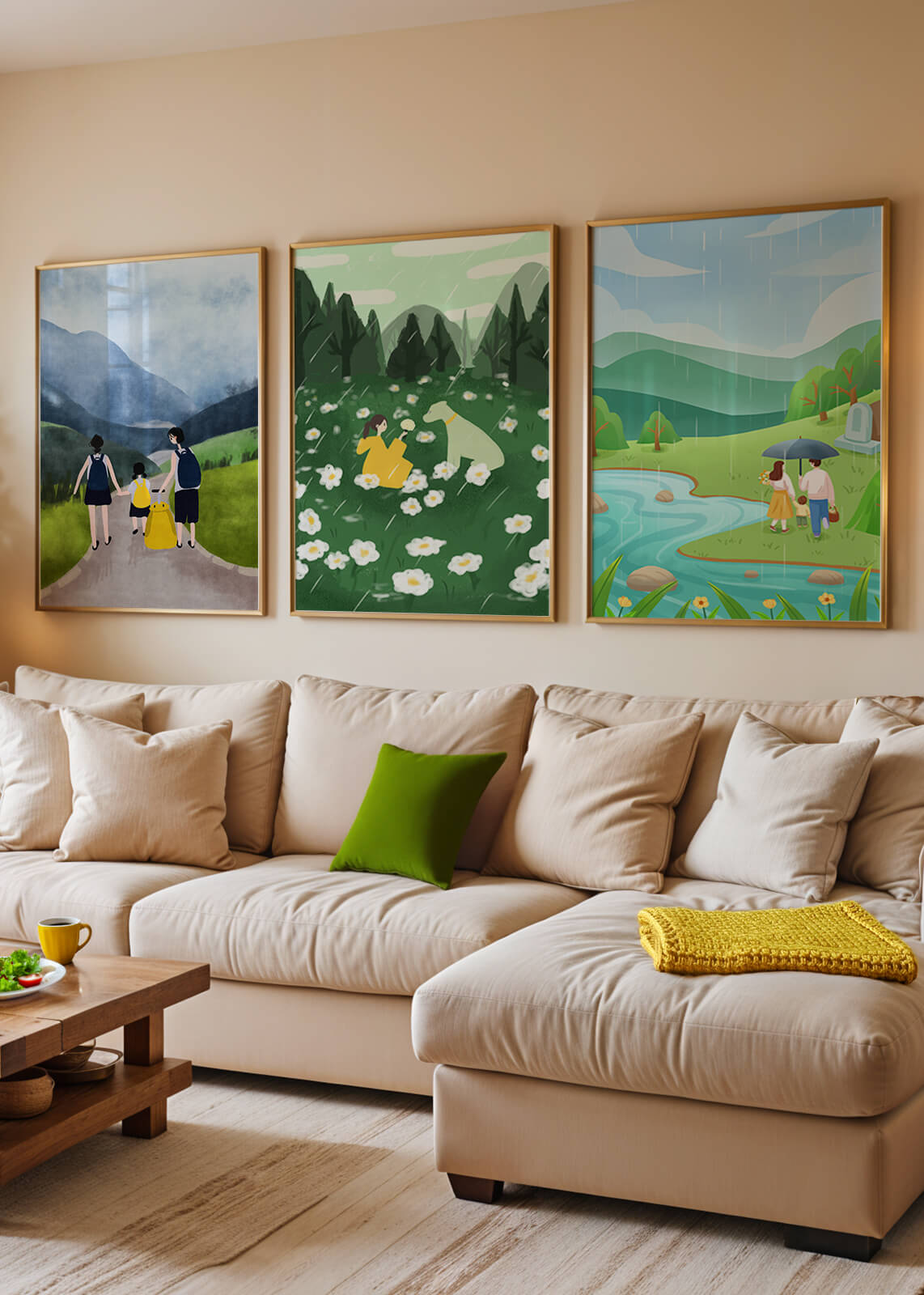 Set aus Drei Naturlandschaften mit Holzrahmen