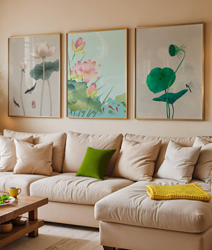 Images de fleurs de lotus avec des designs minimalistes